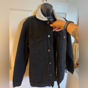 Brooklyn Cloth Black Wash Denim Sherpa Lined Jacket